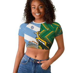 South Africa and Argentina Rugby Personalised Raglan Cropped T shirt Sporty Style