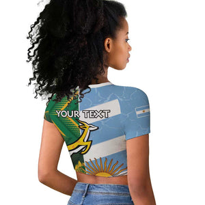 South Africa and Argentina Rugby Personalised Raglan Cropped T shirt Sporty Style
