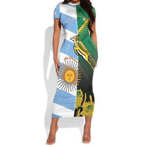 South Africa and Argentina Rugby Personalised Short Sleeve Bodycon Dress Sporty Style