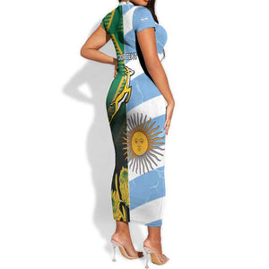 South Africa and Argentina Rugby Personalised Short Sleeve Bodycon Dress Sporty Style