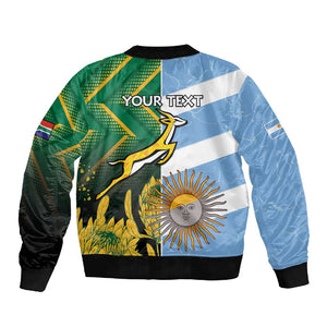 South Africa and Argentina Rugby Personalised Sleeve Zip Bomber Jacket Sporty Style