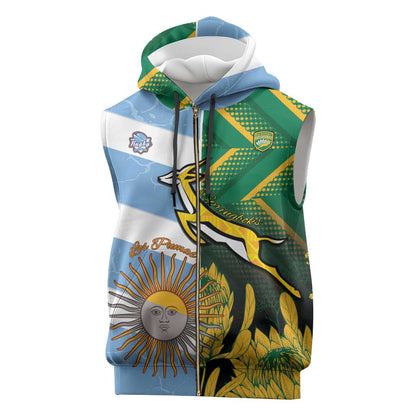 South Africa and Argentina Rugby Personalised Sleeveless Zip Hoodie Sporty Style - African Pride