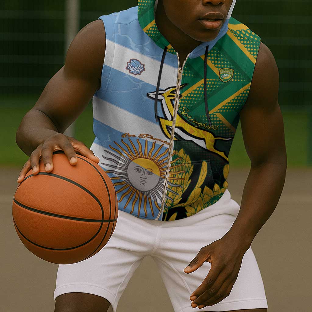 South Africa and Argentina Rugby Personalised Sleeveless Zip Hoodie Sporty Style - African Pride