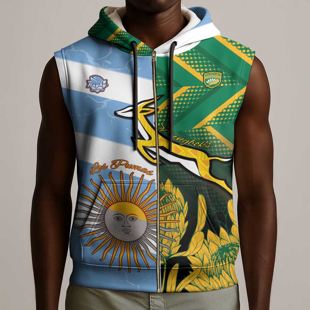 South Africa and Argentina Rugby Personalised Sleeveless Zip Hoodie Sporty Style - African Pride