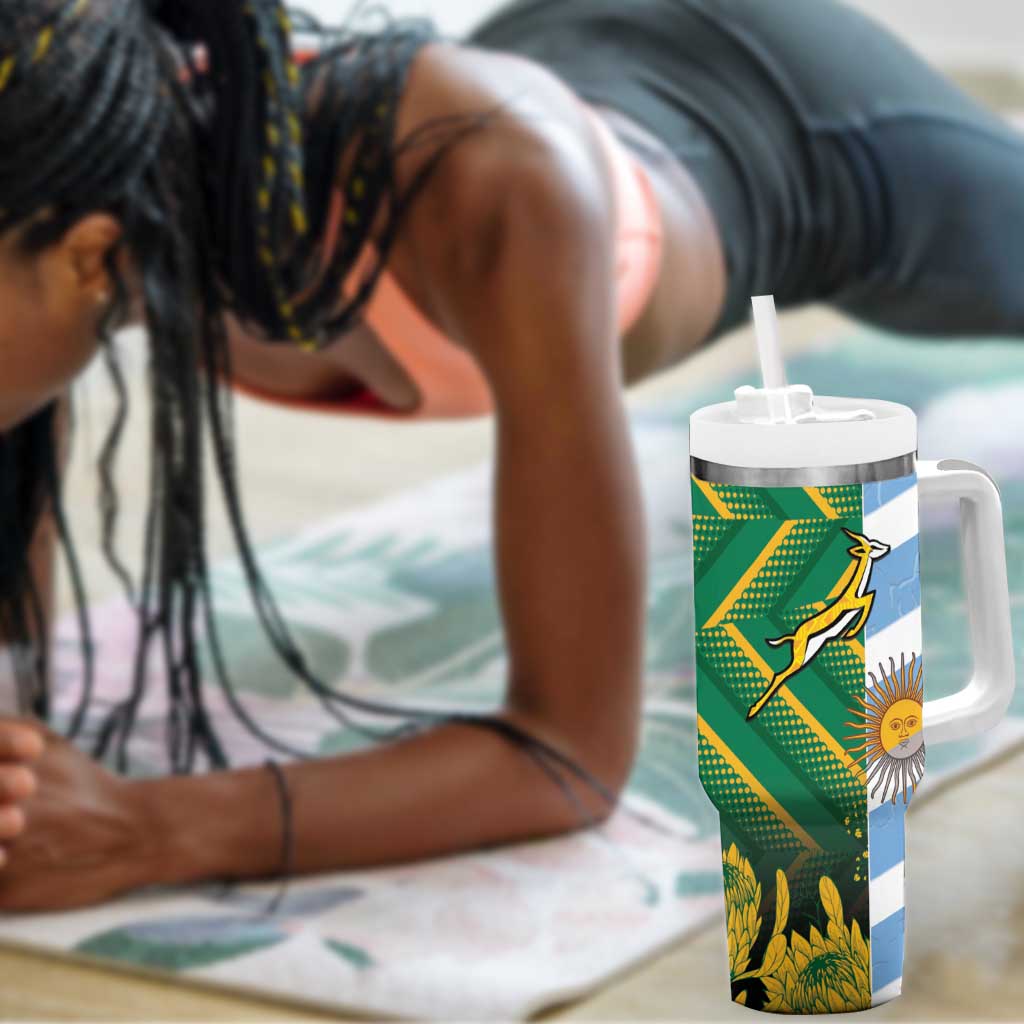 South Africa and Argentina Rugby Personalised Tumbler With Handle Sporty Style