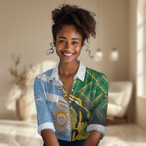 South Africa and Argentina Rugby Personalised Women Casual Shirt Sporty Style