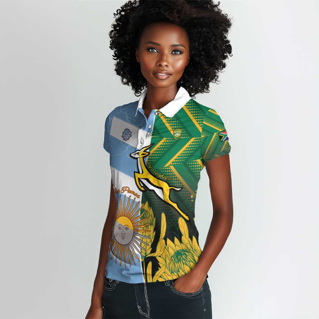 South Africa and Argentina Rugby Personalised Women Polo Shirt Sporty Style