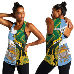 South Africa and Argentina Rugby Personalised Women Racerback Tank Sporty Style
