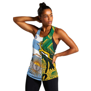 South Africa and Argentina Rugby Personalised Women Racerback Tank Sporty Style