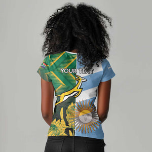 South Africa and Argentina Rugby Personalised Women V-Neck T-Shirt Sporty Style
