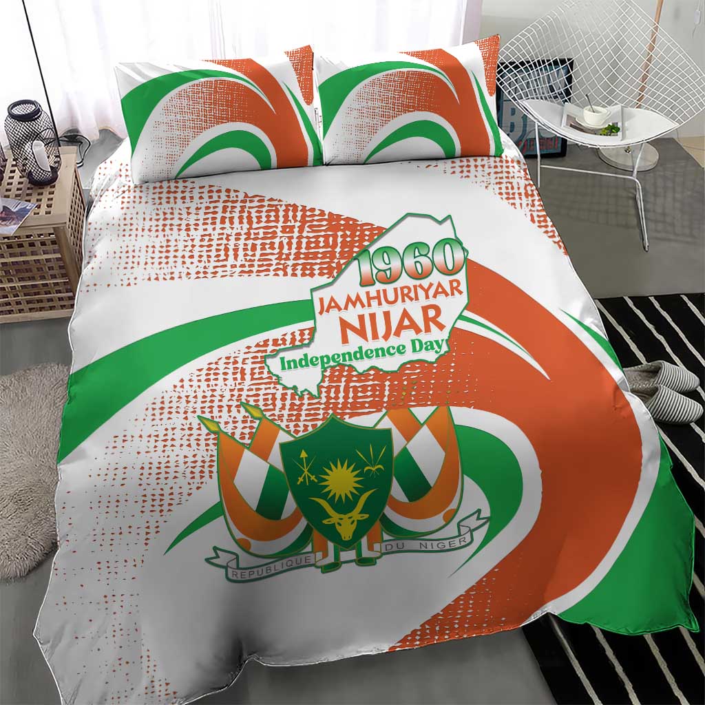 Happy Jamhuriyar Nijar Independence Day Bedding Set Coat Of Arm With Niger Map