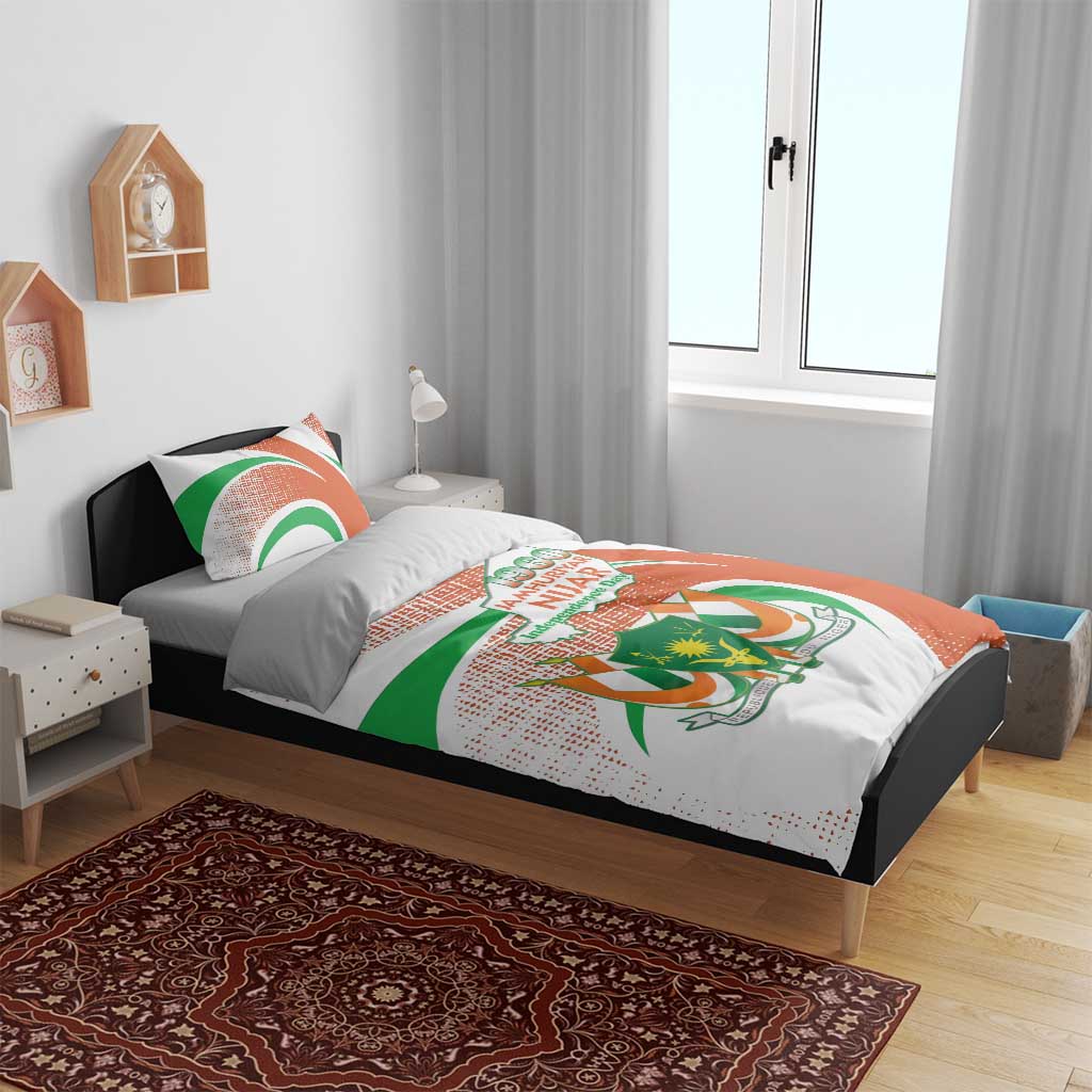 Happy Jamhuriyar Nijar Independence Day Bedding Set Coat Of Arm With Niger Map