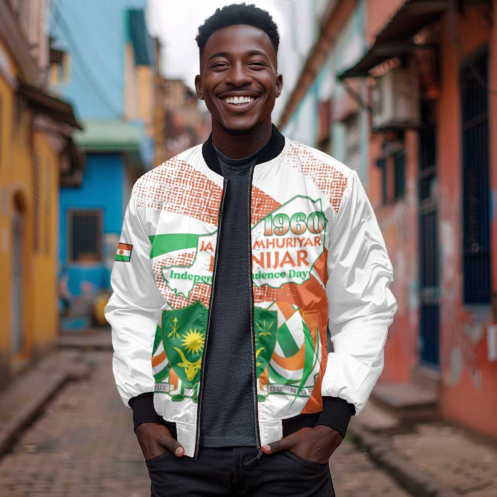 Personalized Happy Jamhuriyar Nijar Independence Day Bomber Jacket Coat Of Arm With Niger Map