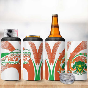 Personalized Happy Jamhuriyar Nijar Independence Day 4 in 1 Can Cooler Tumbler Coat Of Arm With Niger Map