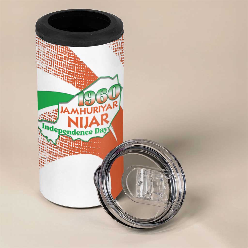 Personalized Happy Jamhuriyar Nijar Independence Day 4 in 1 Can Cooler Tumbler Coat Of Arm With Niger Map