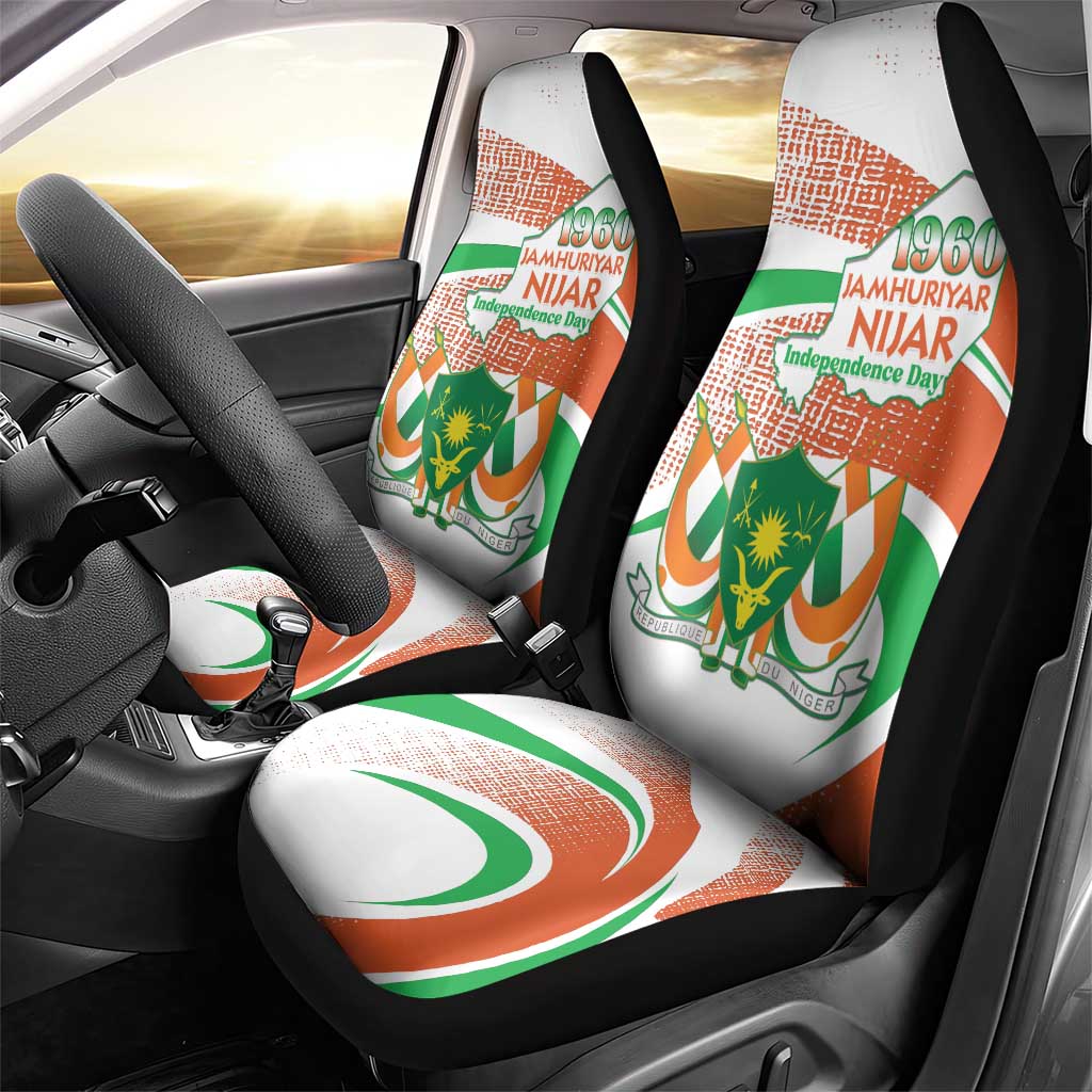Happy Jamhuriyar Nijar Independence Day Car Seat Cover Coat Of Arm With Niger Map