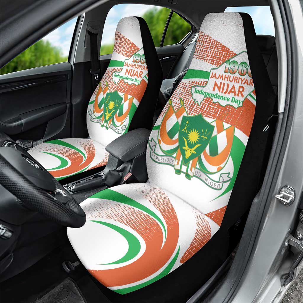 Happy Jamhuriyar Nijar Independence Day Car Seat Cover Coat Of Arm With Niger Map