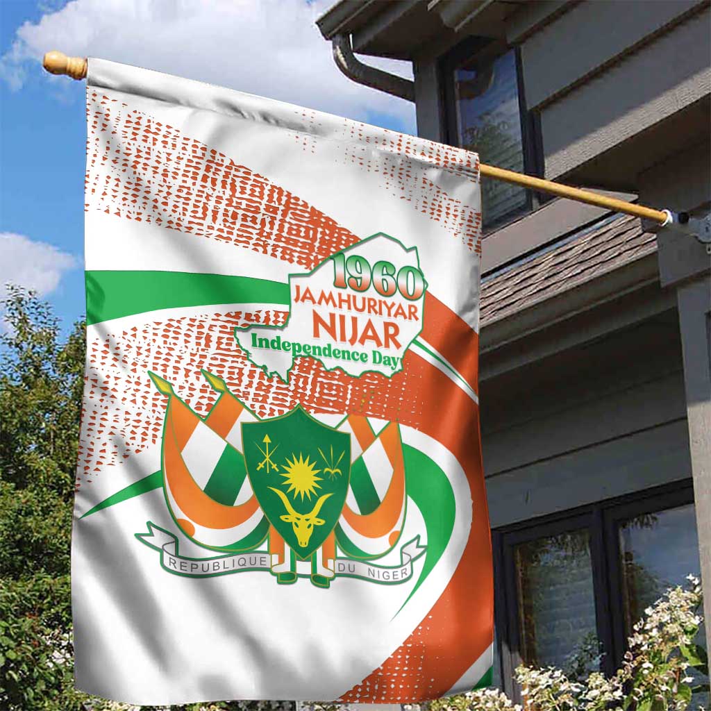 Happy Jamhuriyar Nijar Independence Day Garden Flag Coat Of Arm With Niger Map