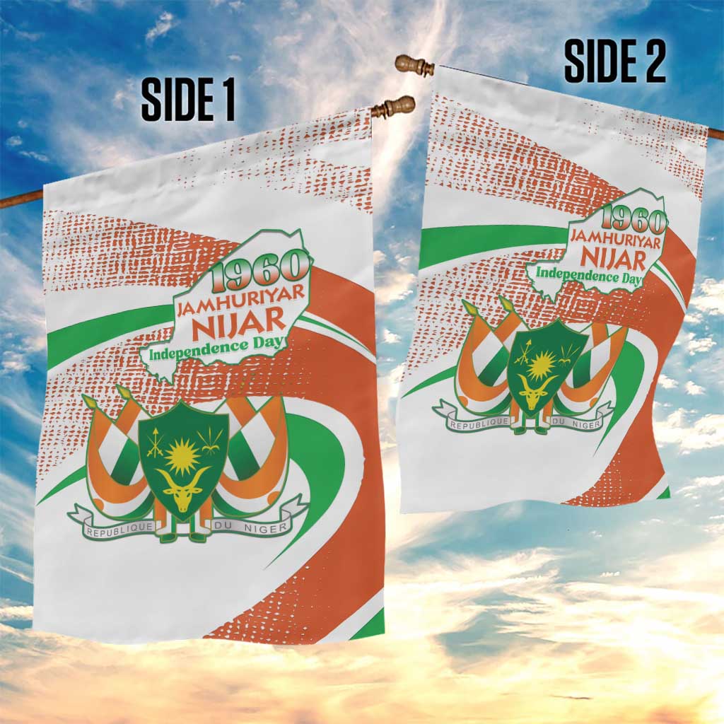 Happy Jamhuriyar Nijar Independence Day Garden Flag Coat Of Arm With Niger Map