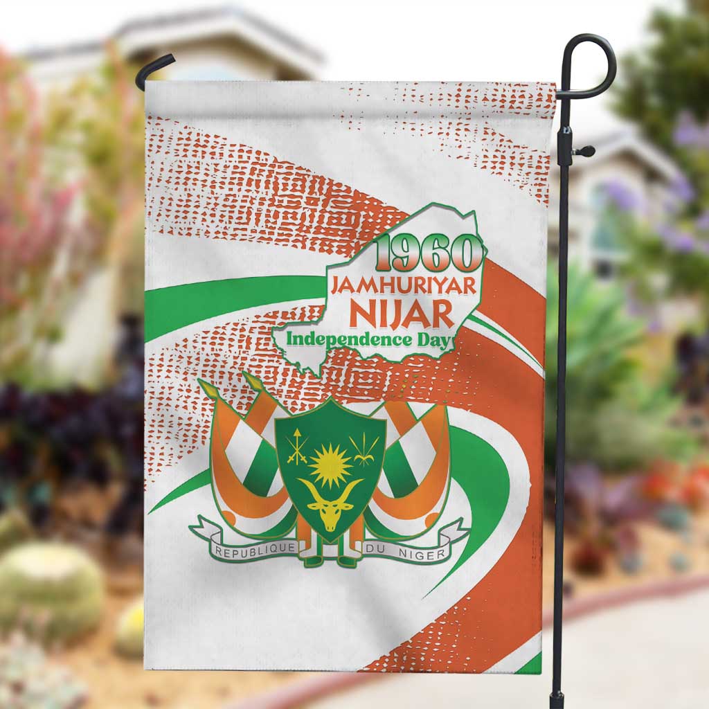 Happy Jamhuriyar Nijar Independence Day Garden Flag Coat Of Arm With Niger Map