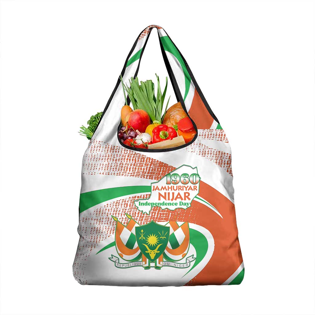 Happy Jamhuriyar Nijar Independence Day Grocery Bag Coat Of Arm With Niger Map