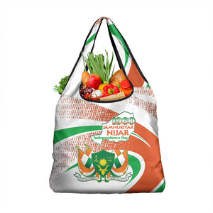 Happy Jamhuriyar Nijar Independence Day Grocery Bag Coat Of Arm With Niger Map