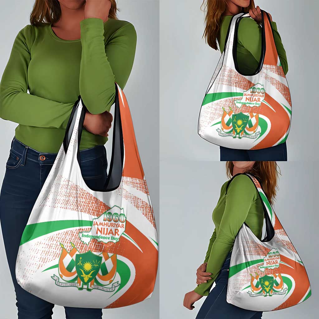 Happy Jamhuriyar Nijar Independence Day Grocery Bag Coat Of Arm With Niger Map
