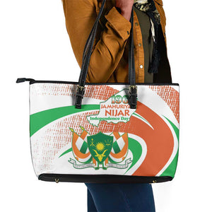Happy Jamhuriyar Nijar Independence Day Leather Tote Bag Coat Of Arm With Niger Map