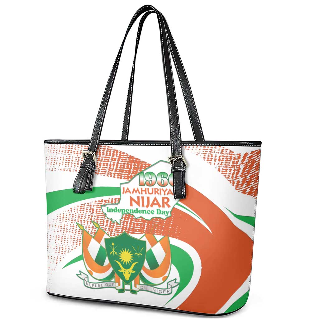 Happy Jamhuriyar Nijar Independence Day Leather Tote Bag Coat Of Arm With Niger Map