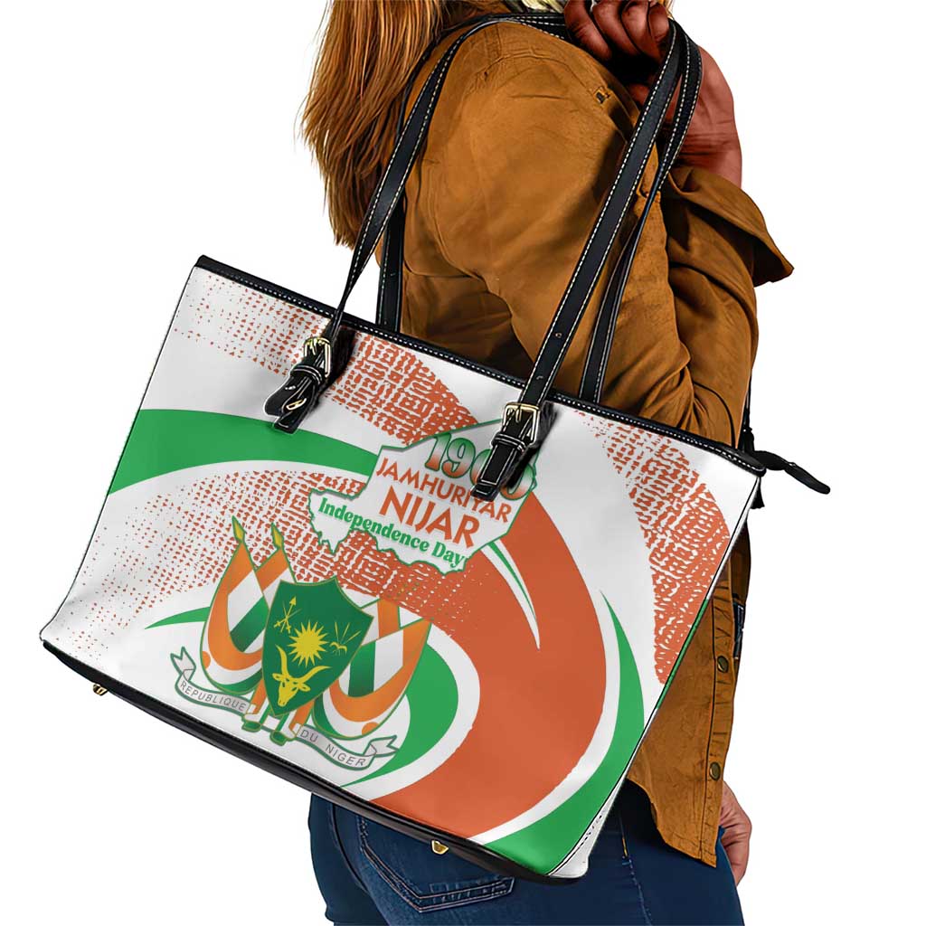 Happy Jamhuriyar Nijar Independence Day Leather Tote Bag Coat Of Arm With Niger Map