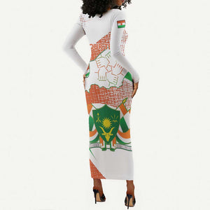 Personalized Happy Jamhuriyar Nijar Independence Day Long Sleeve Bodycon Dress Coat Of Arm With Niger Map