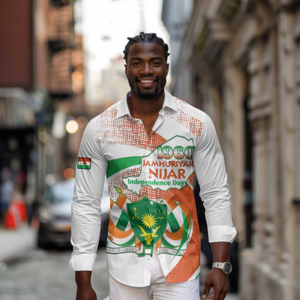 Personalized Happy Jamhuriyar Nijar Independence Day Long Sleeve Button Shirt Coat Of Arm With Niger Map