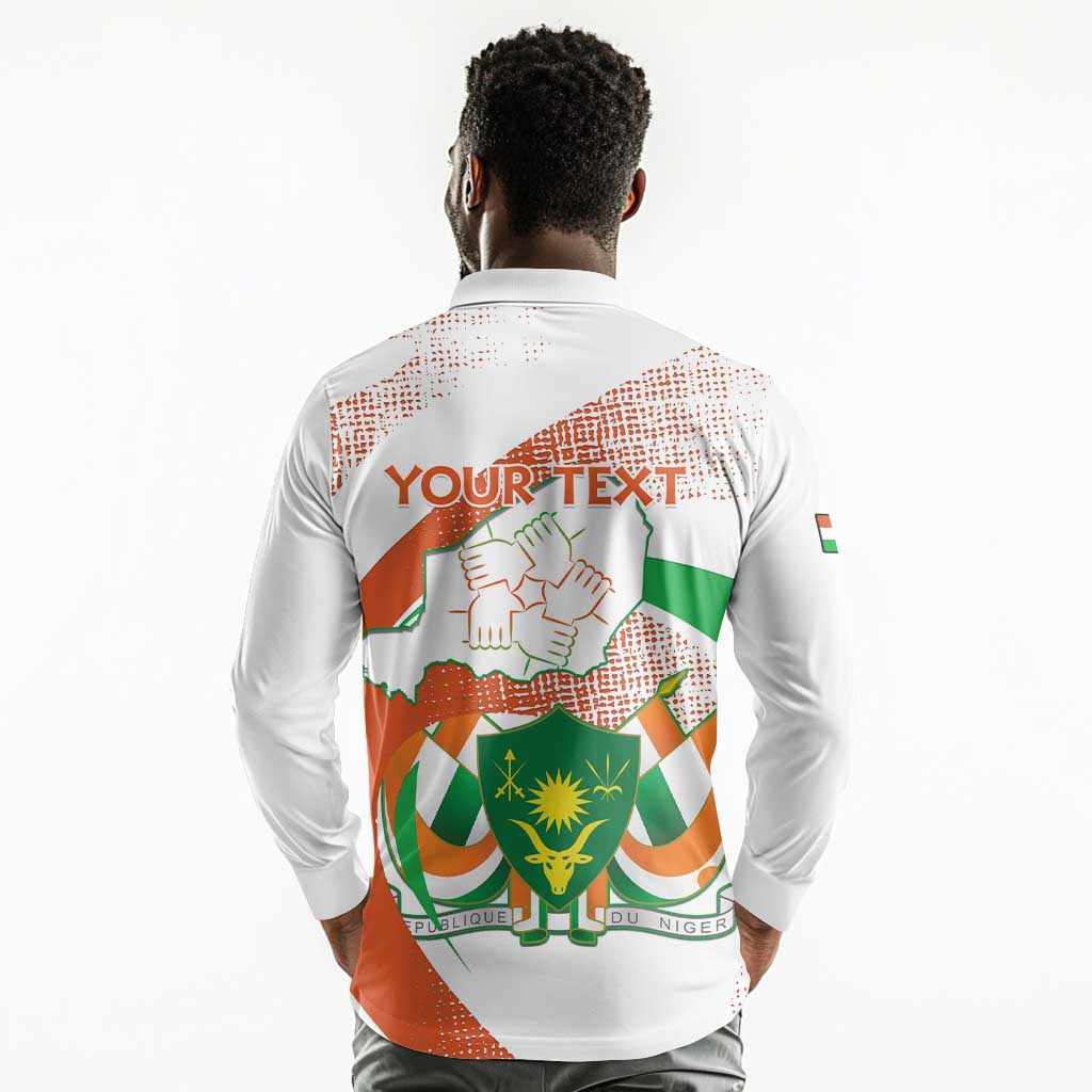 Personalized Happy Jamhuriyar Nijar Independence Day Long Sleeve Polo Shirt Coat Of Arm With Niger Map