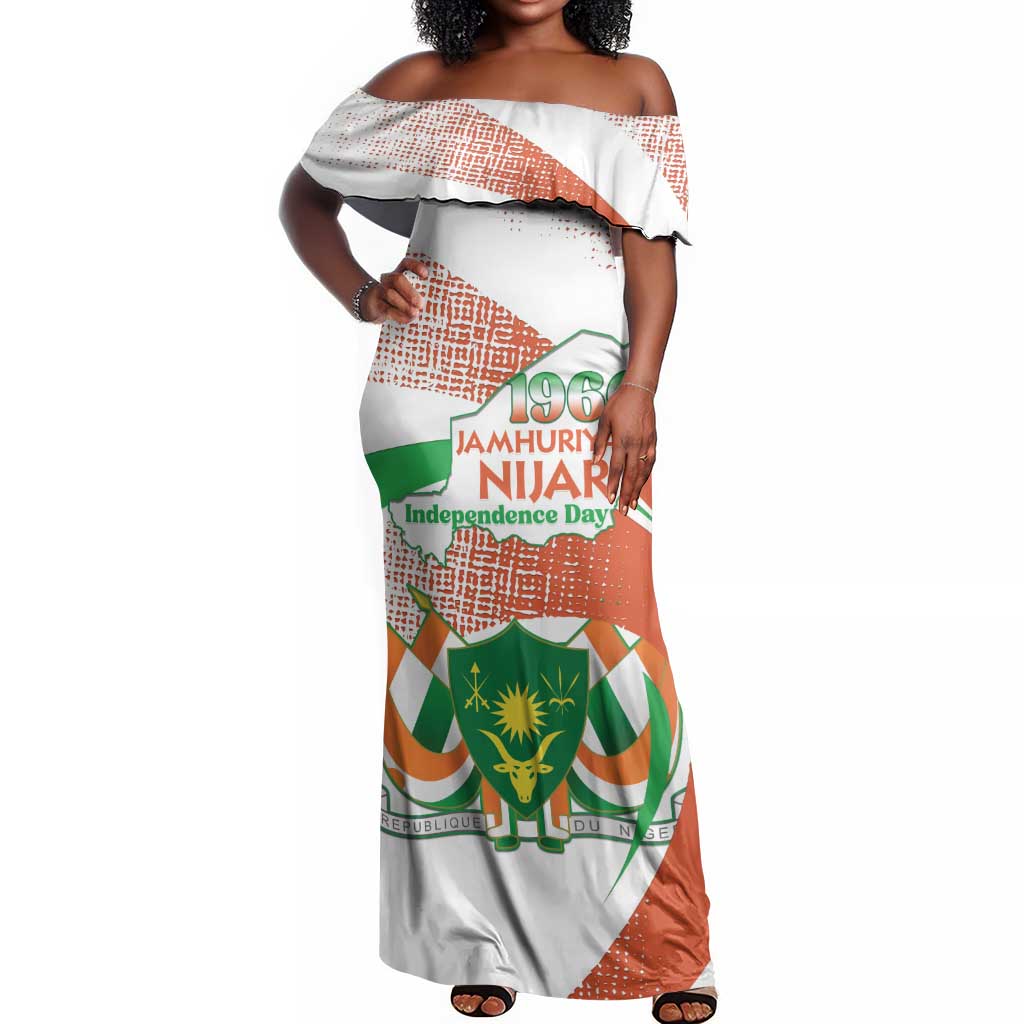 Personalized Happy Jamhuriyar Nijar Independence Day Off Shoulder Maxi Dress Coat Of Arm With Niger Map