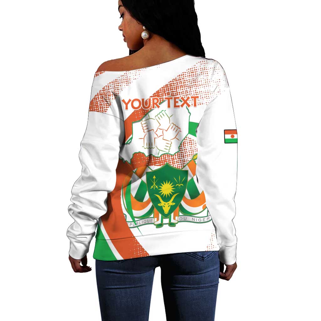 Personalized Happy Jamhuriyar Nijar Independence Day Off Shoulder Sweater Coat Of Arm With Niger Map