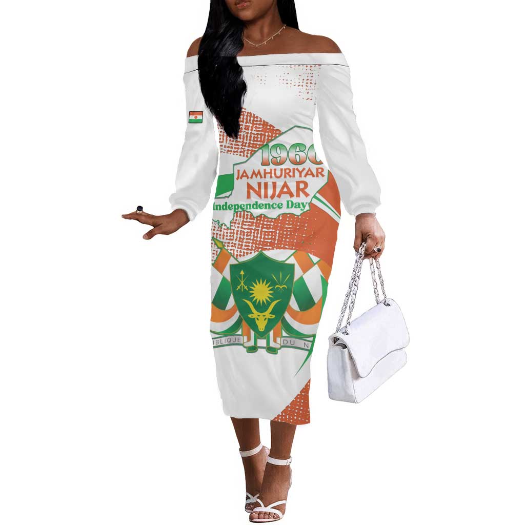 Personalized Happy Jamhuriyar Nijar Independence Day Off The Shoulder Long Sleeve Dress Coat Of Arm With Niger Map