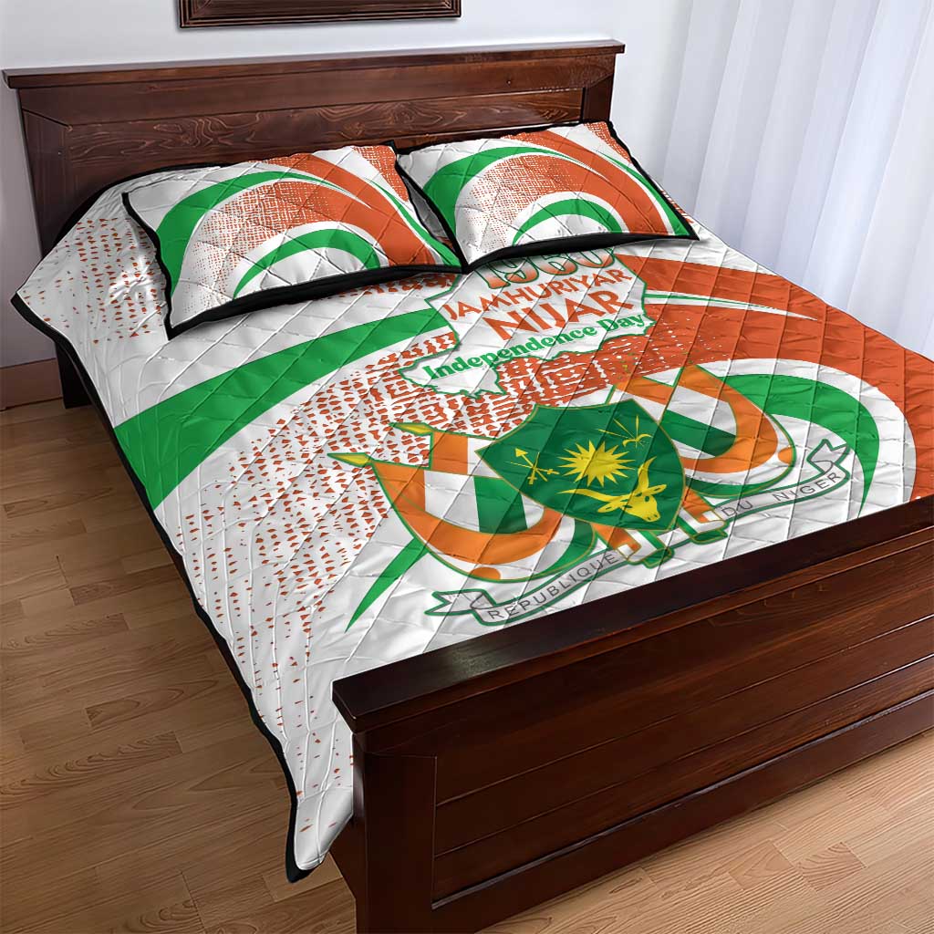 Happy Jamhuriyar Nijar Independence Day Quilt Bed Set Coat Of Arm With Niger Map