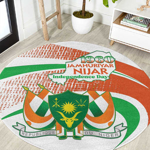 Happy Jamhuriyar Nijar Independence Day Round Carpet Coat Of Arm With Niger Map