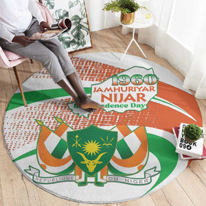 Happy Jamhuriyar Nijar Independence Day Round Carpet Coat Of Arm With Niger Map