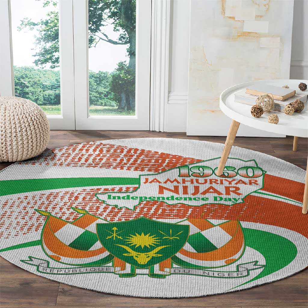 Happy Jamhuriyar Nijar Independence Day Round Carpet Coat Of Arm With Niger Map
