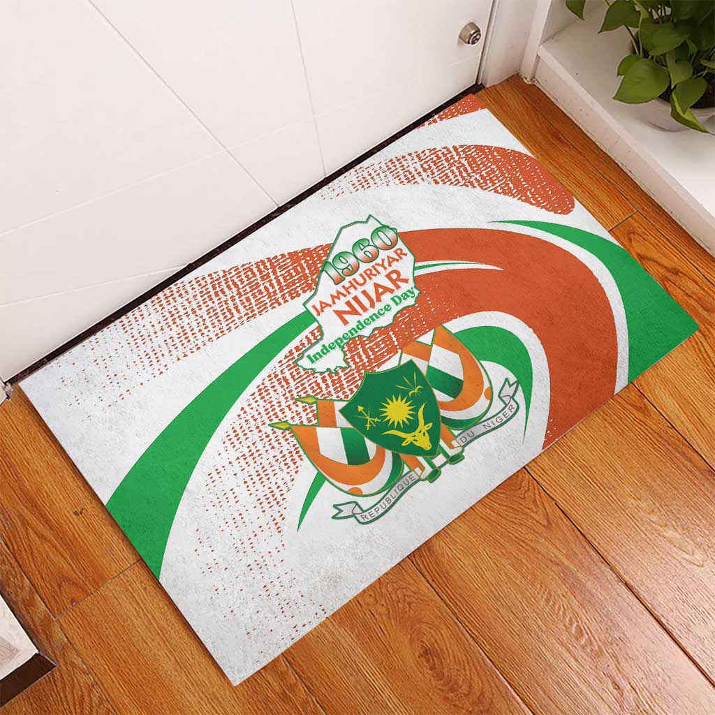 Happy Jamhuriyar Nijar Independence Day Rubber Doormat Coat Of Arm With Niger Map