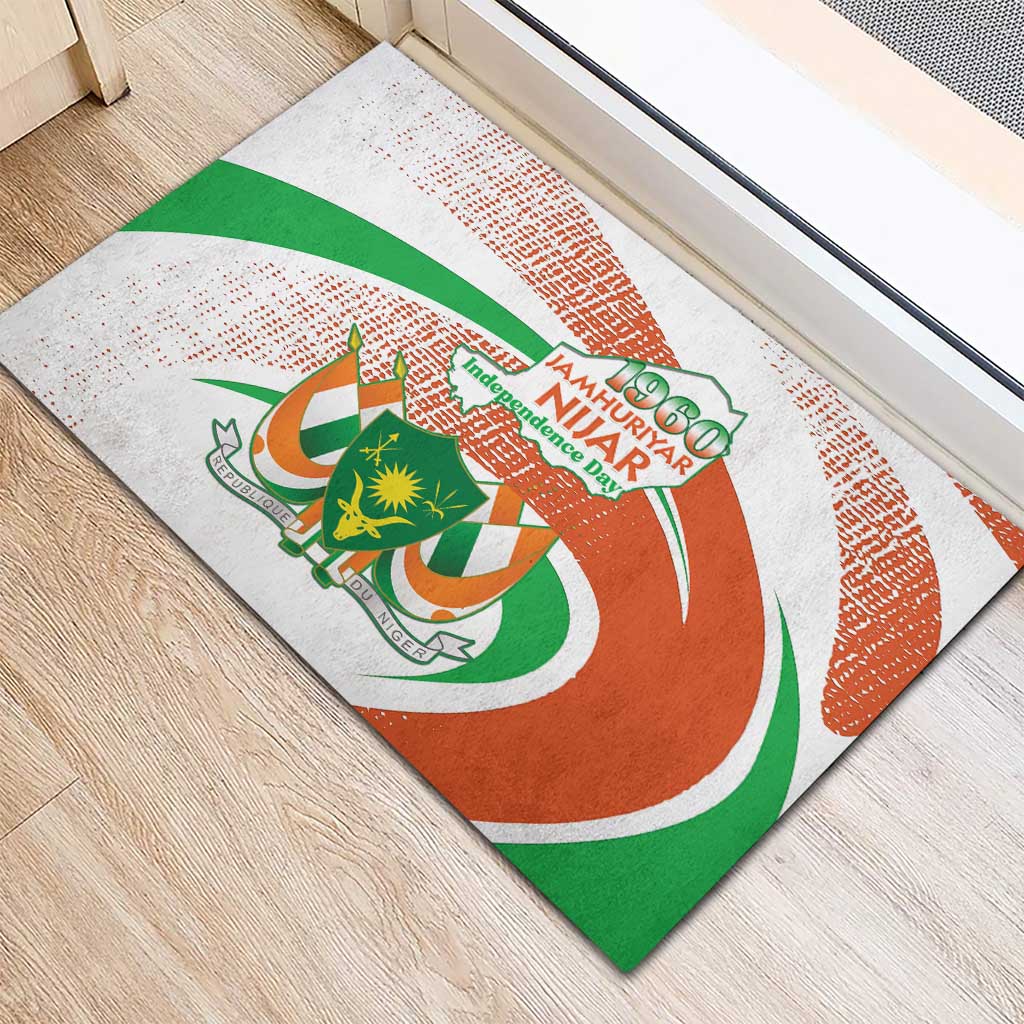 Happy Jamhuriyar Nijar Independence Day Rubber Doormat Coat Of Arm With Niger Map