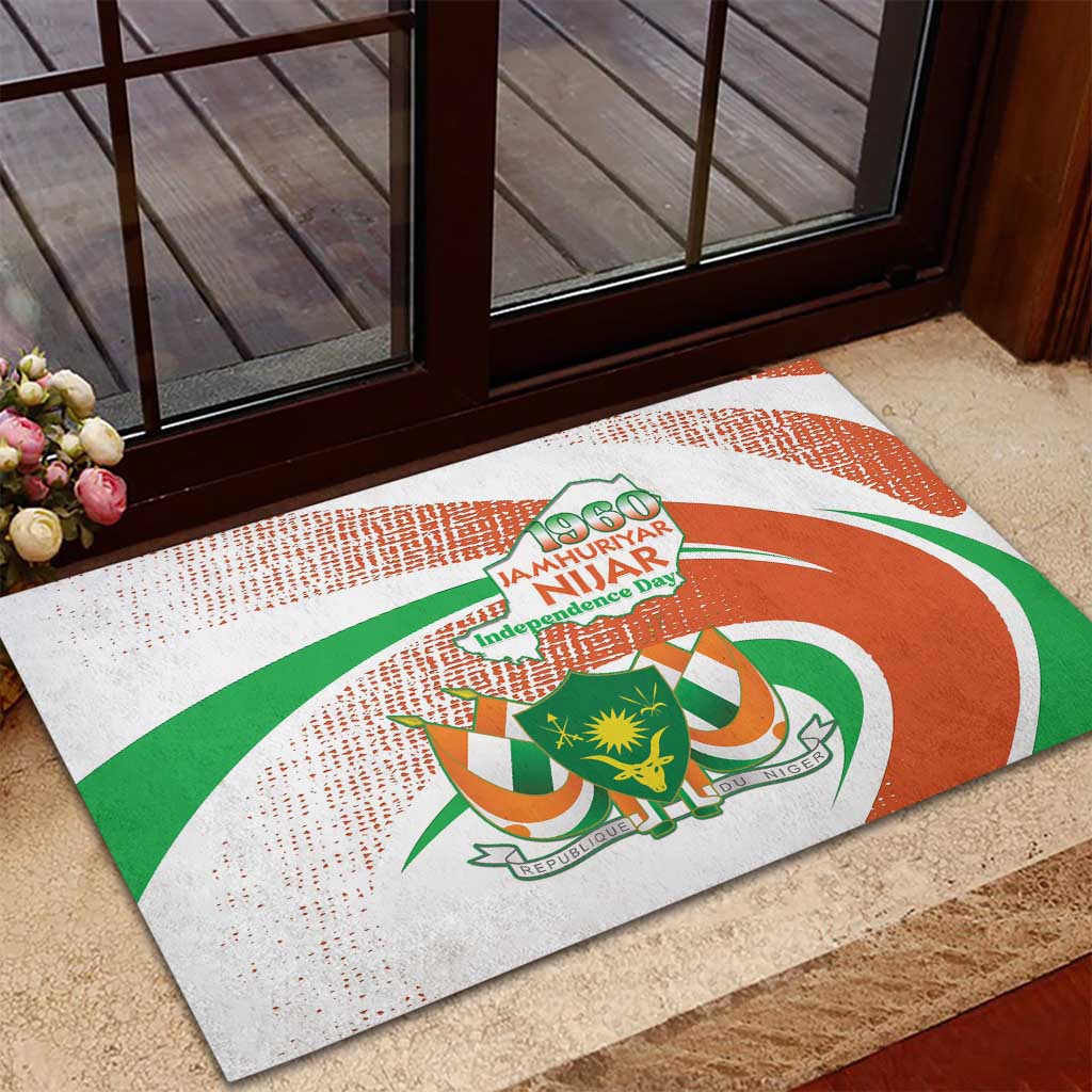 Happy Jamhuriyar Nijar Independence Day Rubber Doormat Coat Of Arm With Niger Map