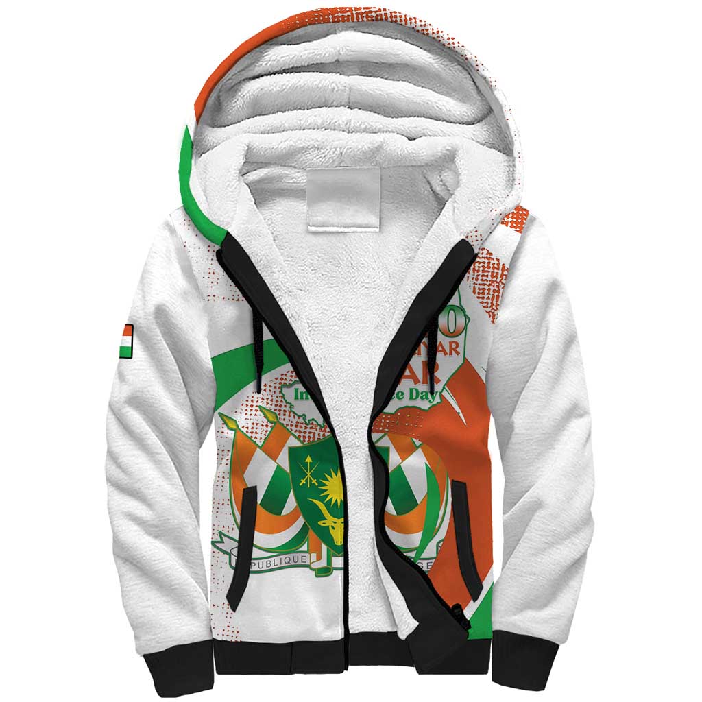Personalized Happy Jamhuriyar Nijar Independence Day Sherpa Hoodie Coat Of Arm With Niger Map