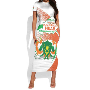 Personalized Happy Jamhuriyar Nijar Independence Day Short Sleeve Bodycon Dress Coat Of Arm With Niger Map