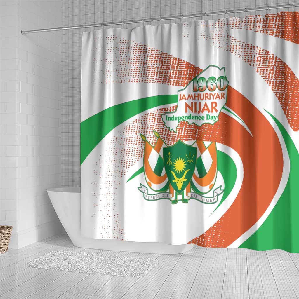 Happy Jamhuriyar Nijar Independence Day Shower Curtain Coat Of Arm With Niger Map