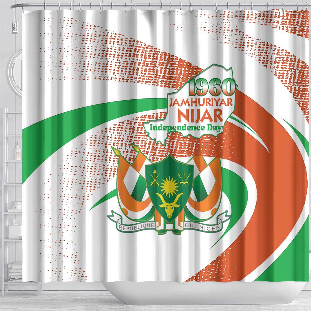 Happy Jamhuriyar Nijar Independence Day Shower Curtain Coat Of Arm With Niger Map