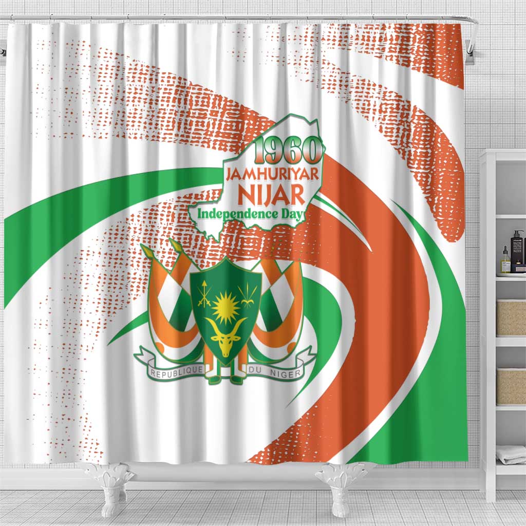 Happy Jamhuriyar Nijar Independence Day Shower Curtain Coat Of Arm With Niger Map