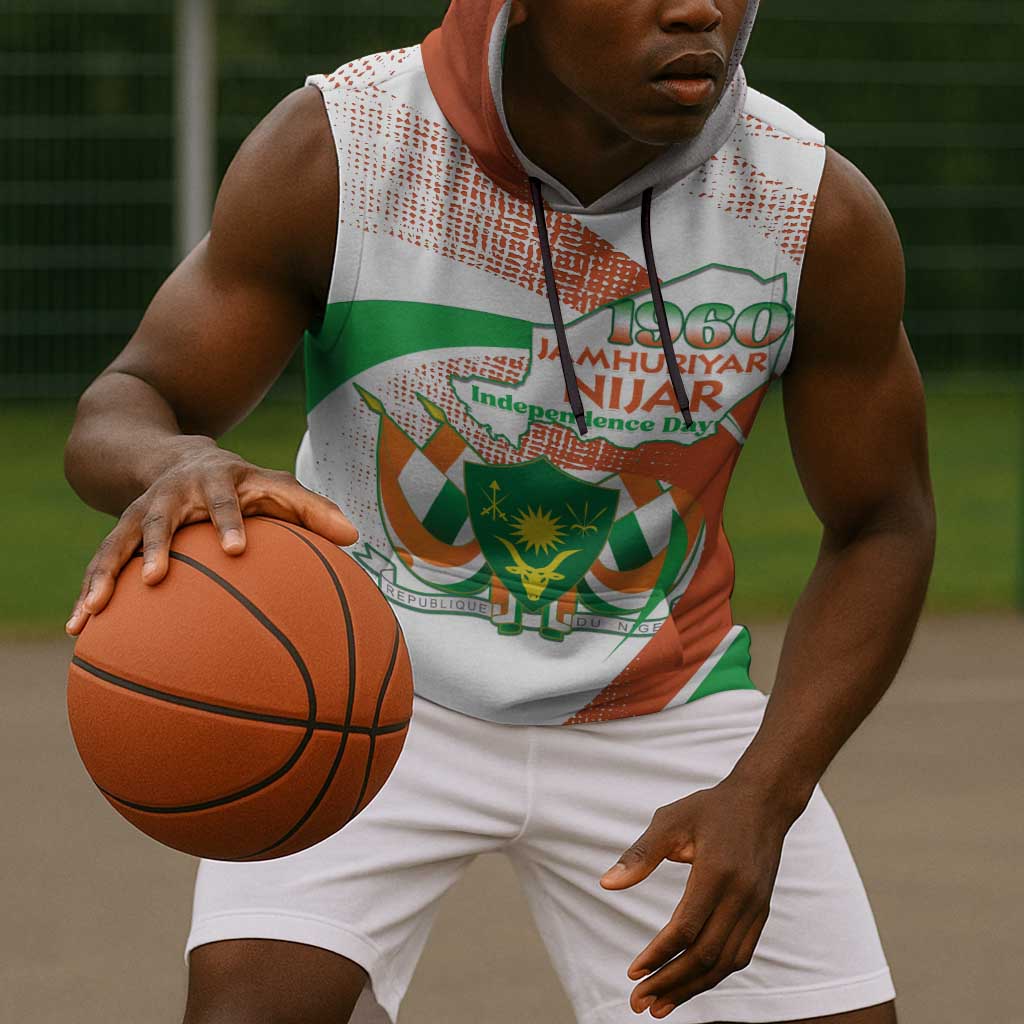 Personalized Happy Jamhuriyar Nijar Independence Day Sleeveless Hoodie Coat Of Arm With Niger Map - African Pride