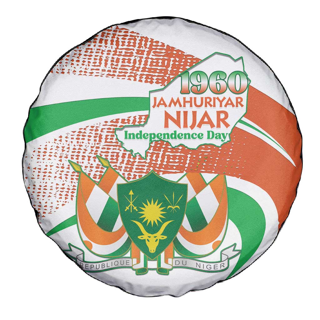 Happy Jamhuriyar Nijar Independence Day Spare Tire Cover Coat Of Arm With Niger Map